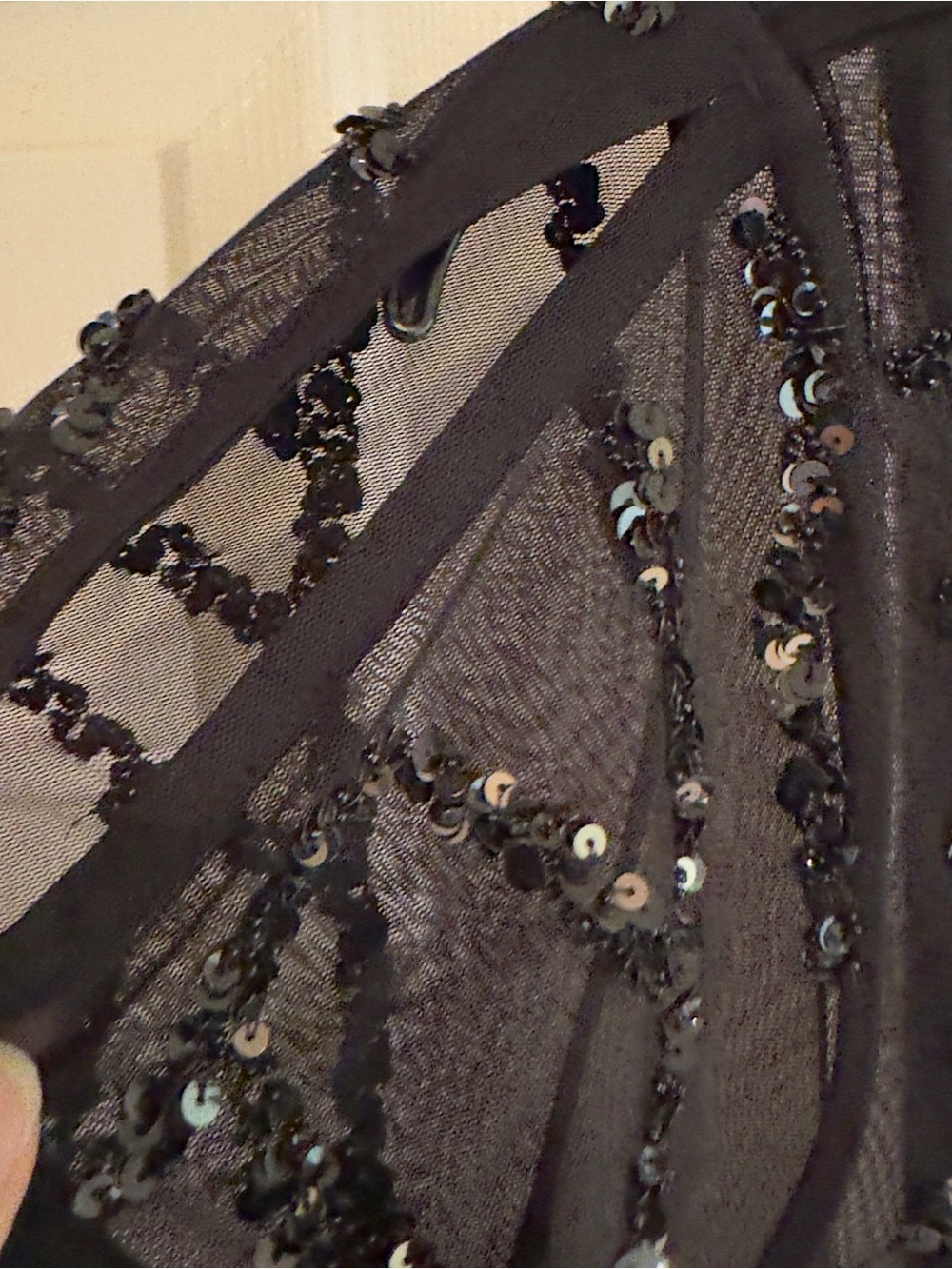 WHBM Black Sequin Mesh V-Neck black Blouse  size L NWT detachable tank inside - Picture 7 of 13
